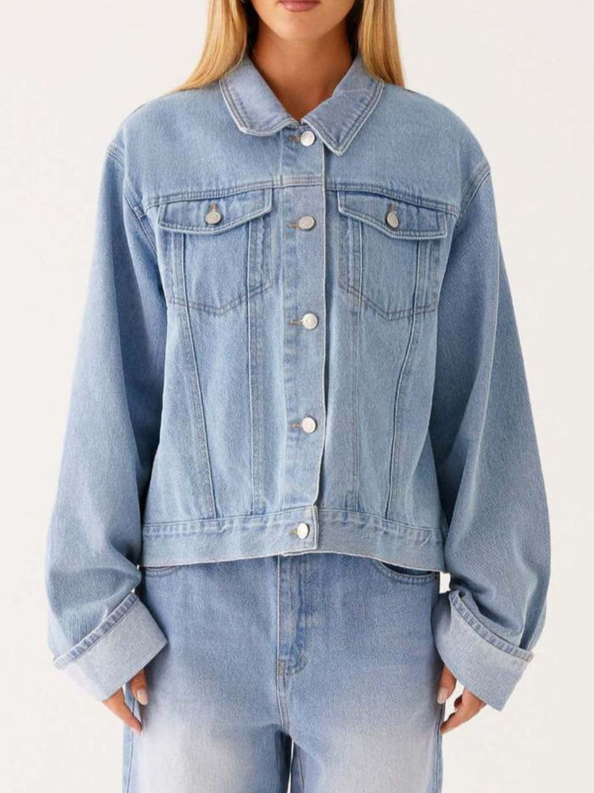 Cropped Oversized Denim Jacket in Dark Blue view 9