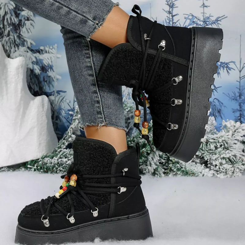 Suede platform winter boots front view