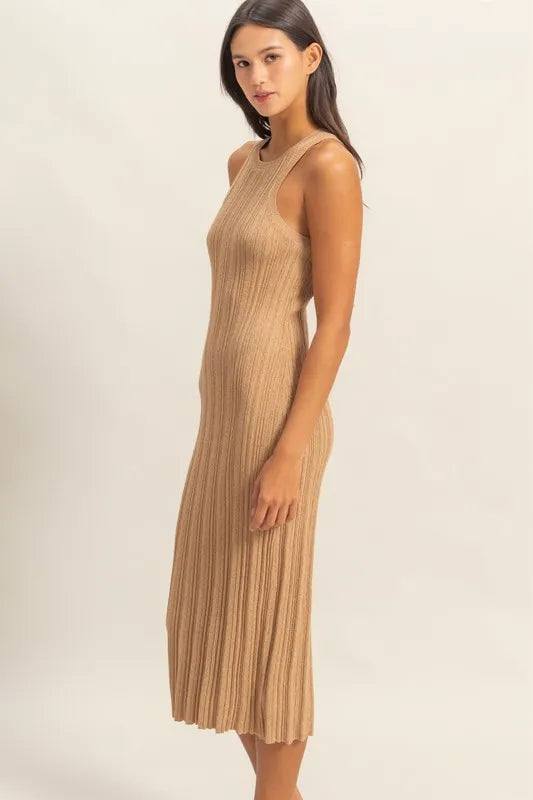 Ribbed Knit Bodycon Dress in Dark Taupe side view