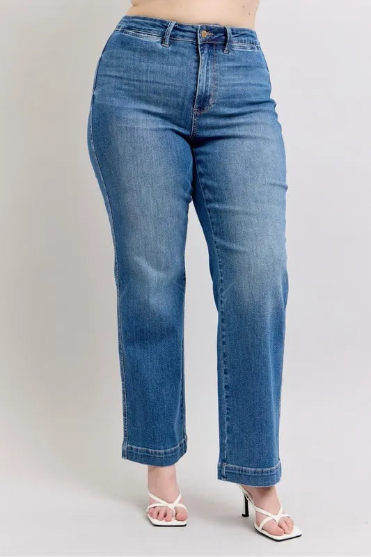 Judy Blue High Waist Contrast Thread Straight Jeans, view 9