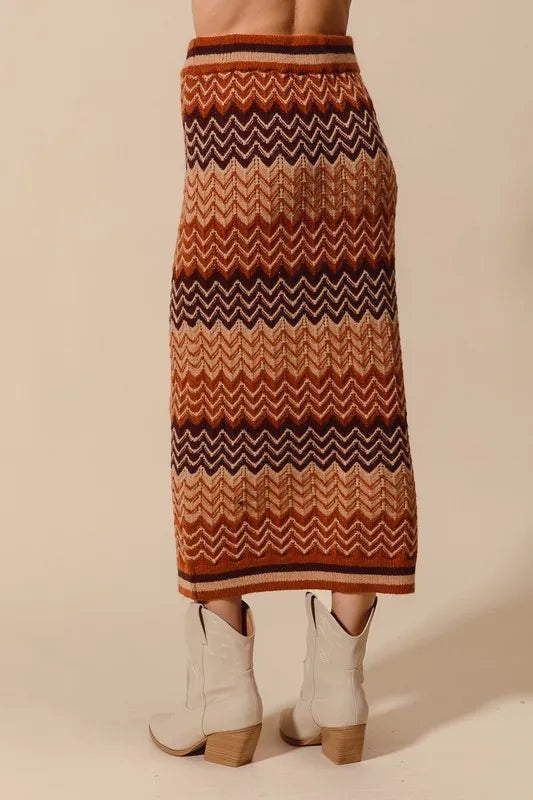 SO ME Multi Color Chevron Knit Skirt - Fashorio