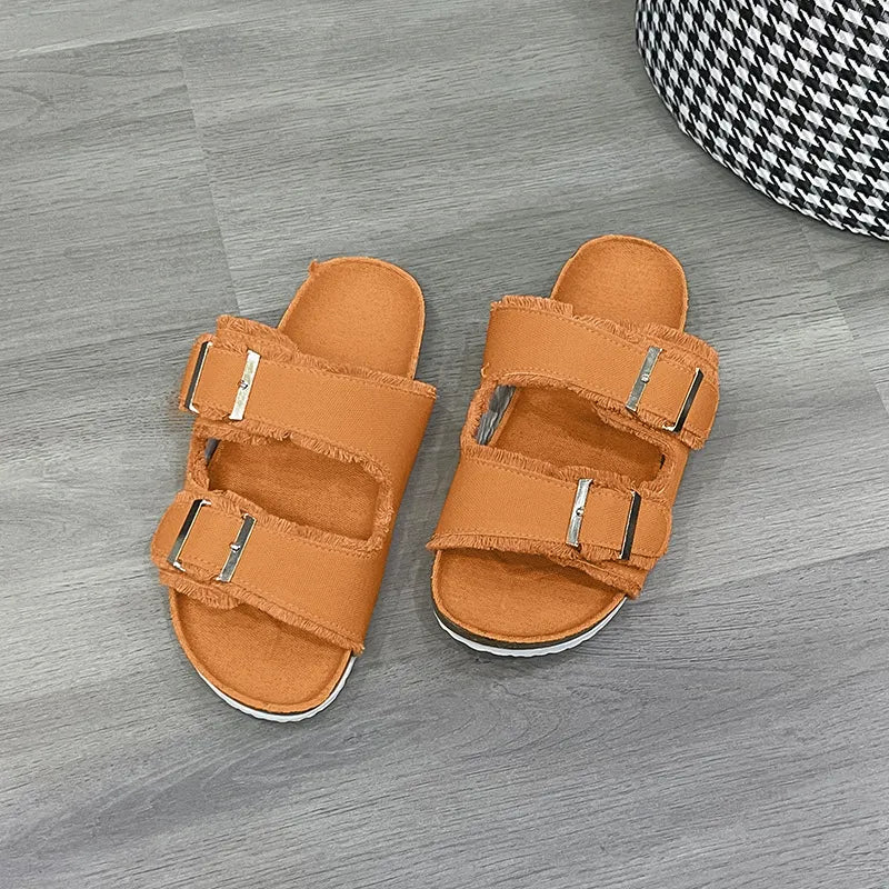 Womens open toe buckle sandals pair