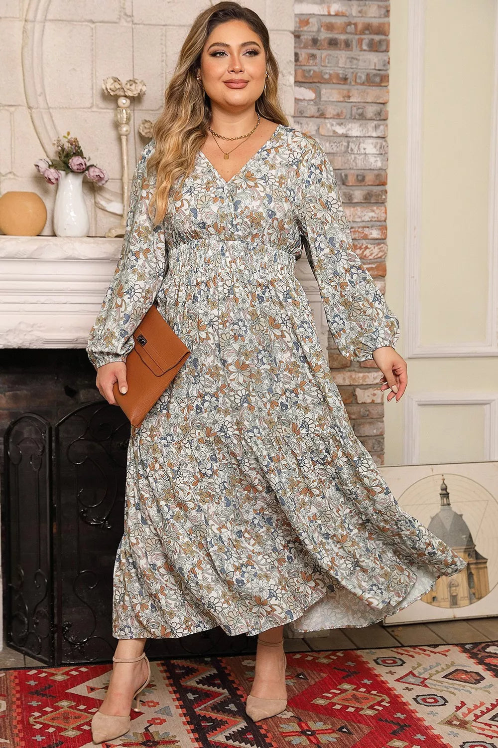 Plus Size Balloon Sleeve Ruffle Hem Maxi Dress, styled look