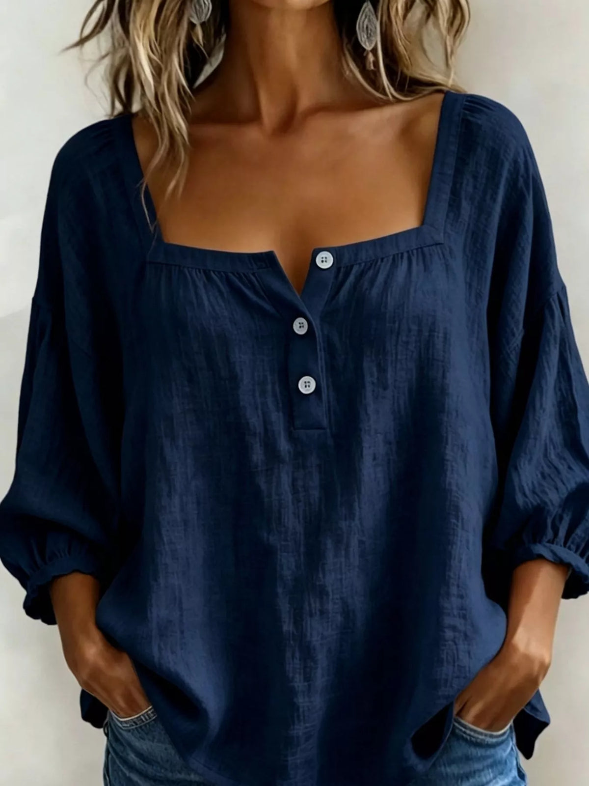 Square neck blouse in sky blue
