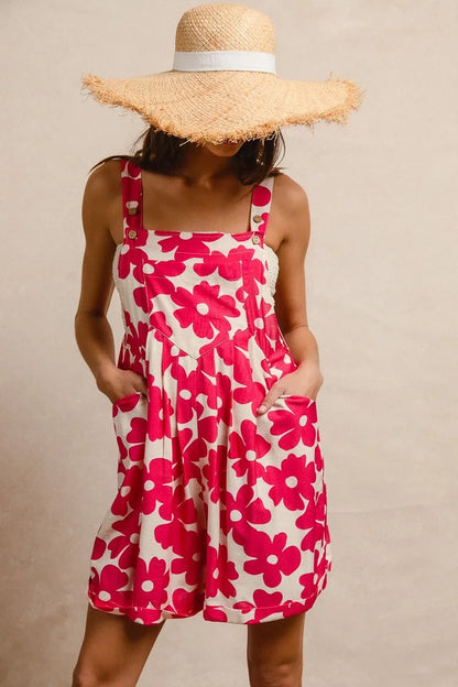 BiBi Floral Prints Tuck Detail Short Overall With Pockets - Fashorio