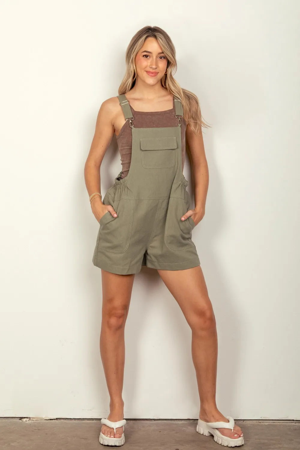 Adjustable Suspender Overalls with Pockets styled look