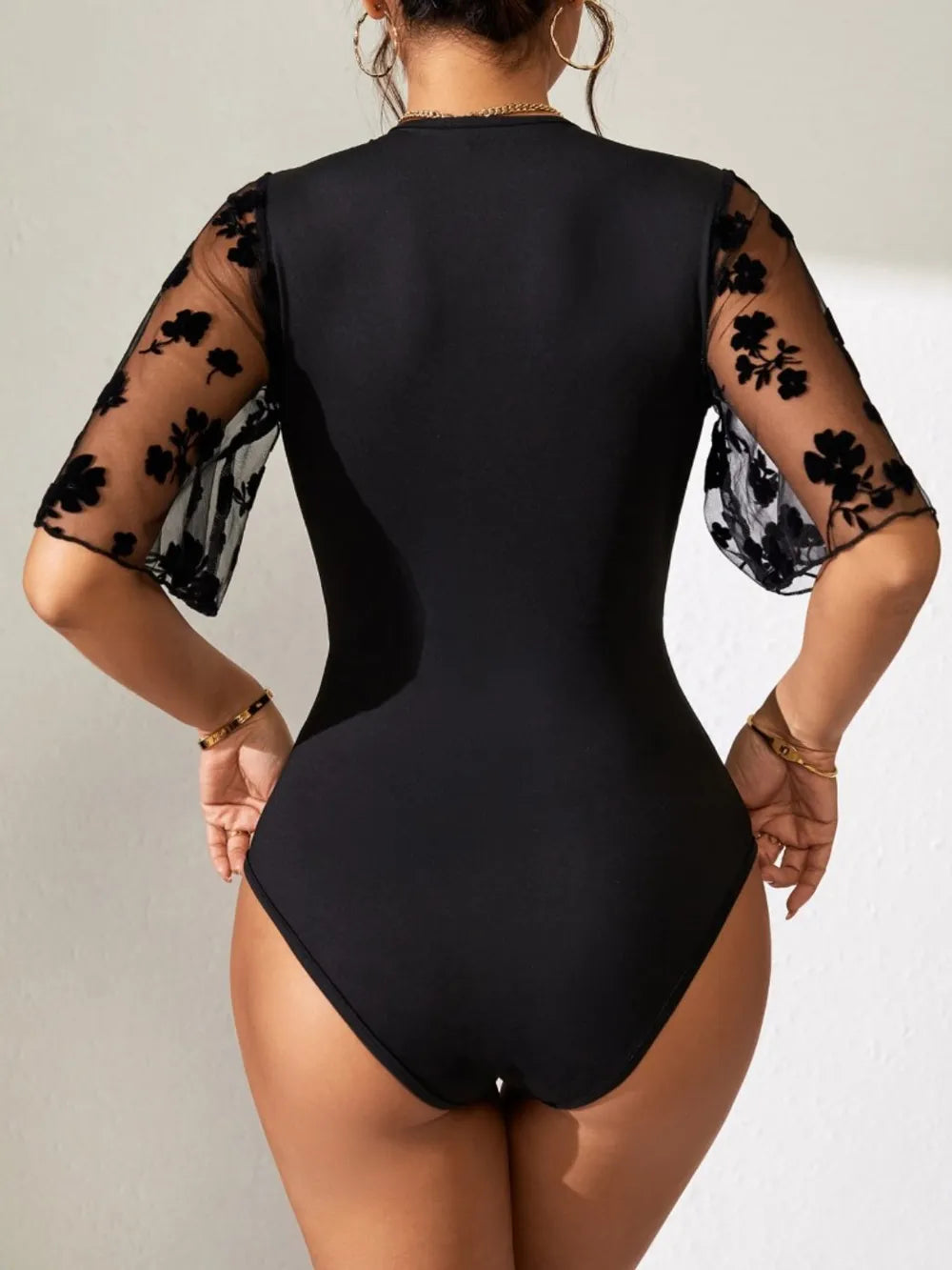Surplice Lace Flutter Sleeve Bodysuit - Fashorio