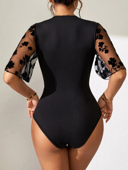 Surplice Lace Flutter Sleeve Bodysuit - Fashorio