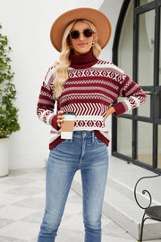 Geometric Turtleneck Long Sleeve Sweater - Fashorio