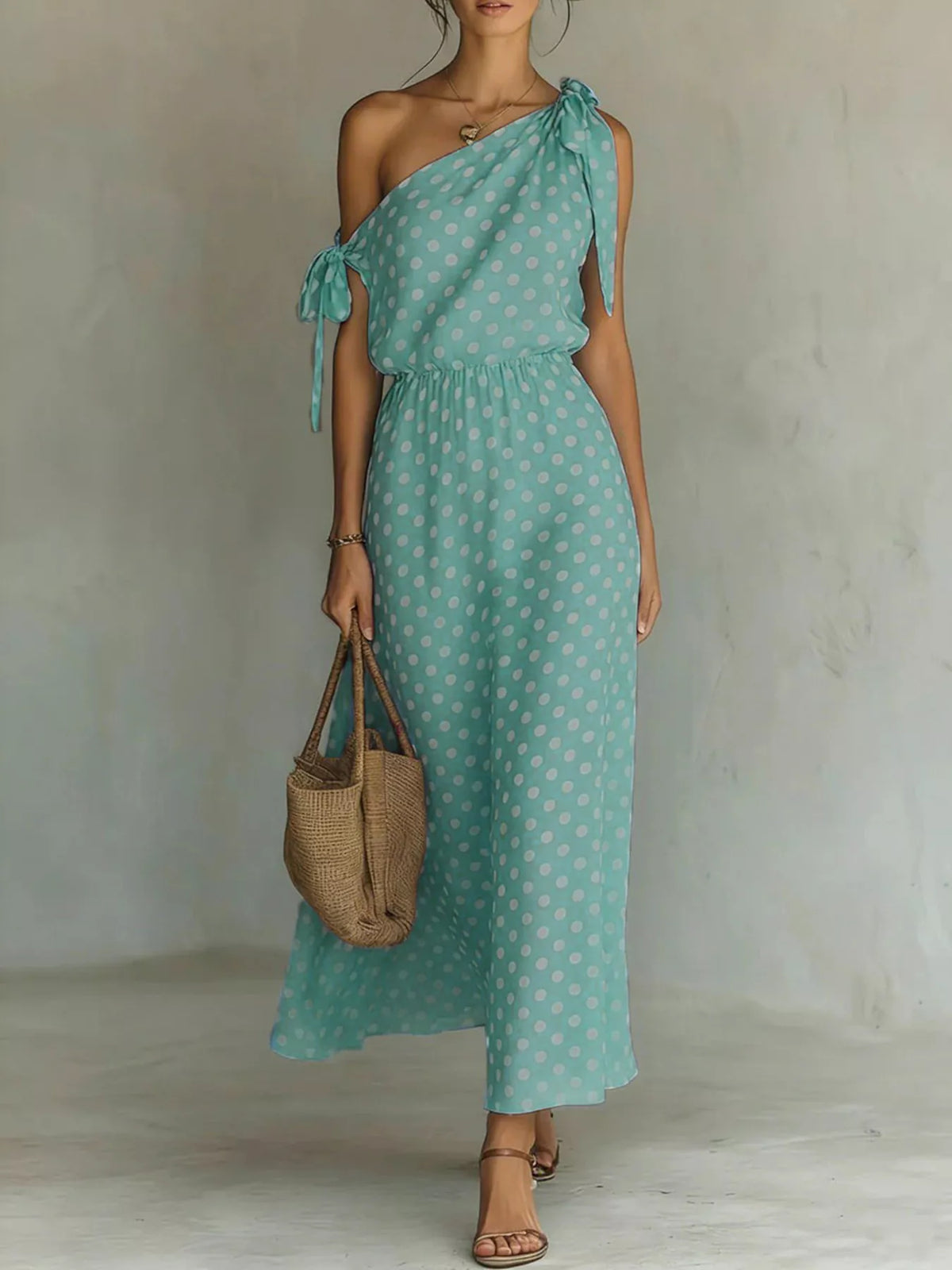 Polka Dot One-Shoulder Maxi Dress Plus Size, view 6