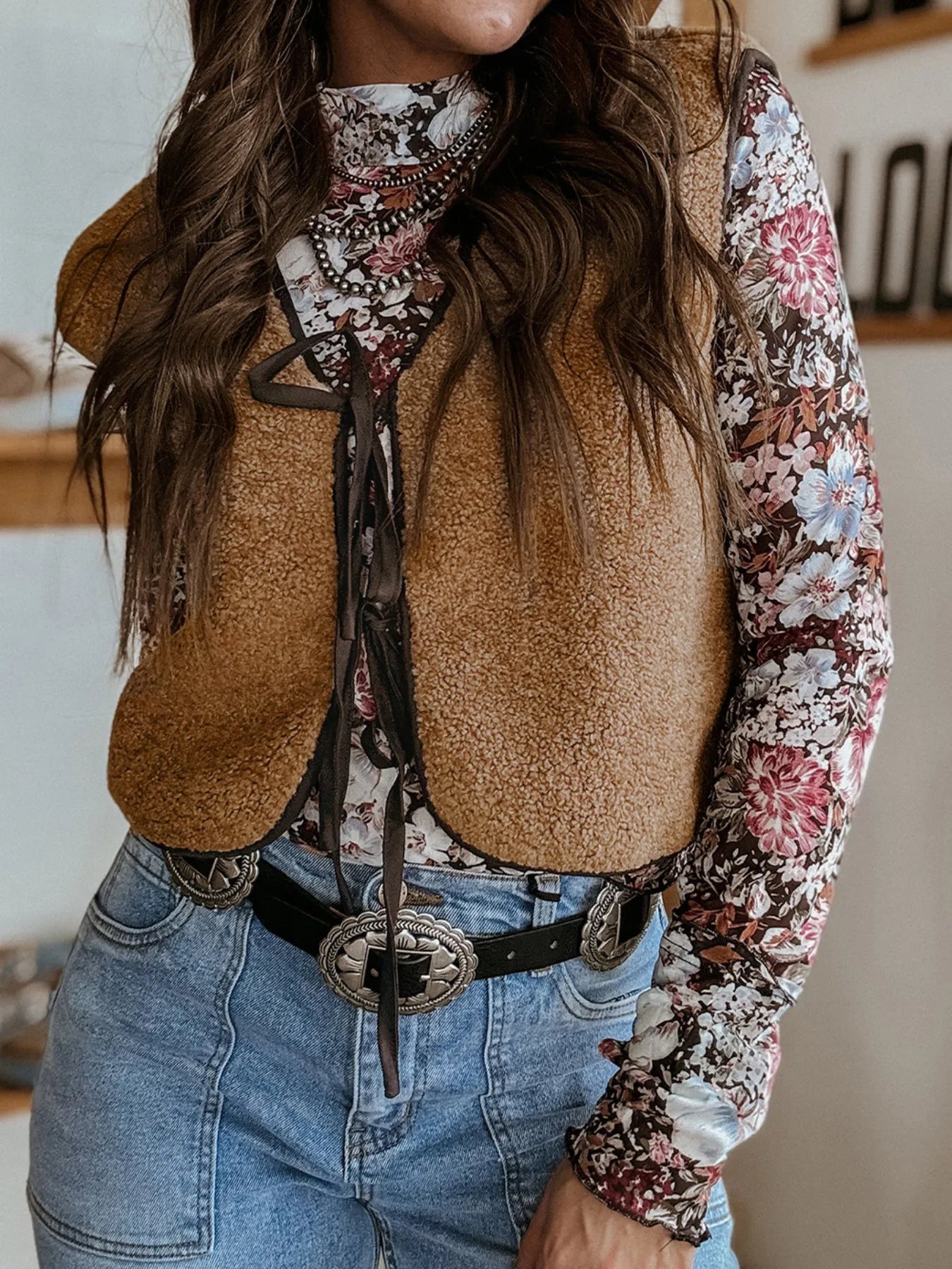 Double Tied Front Vest Coat Light French Beige - Fashorio