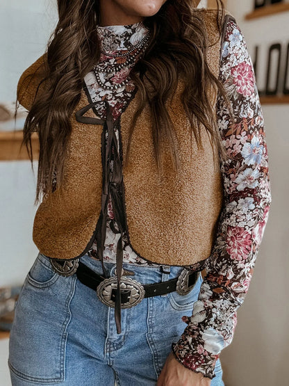 Double Tied Front Vest Coat Light French Beige - Fashorio