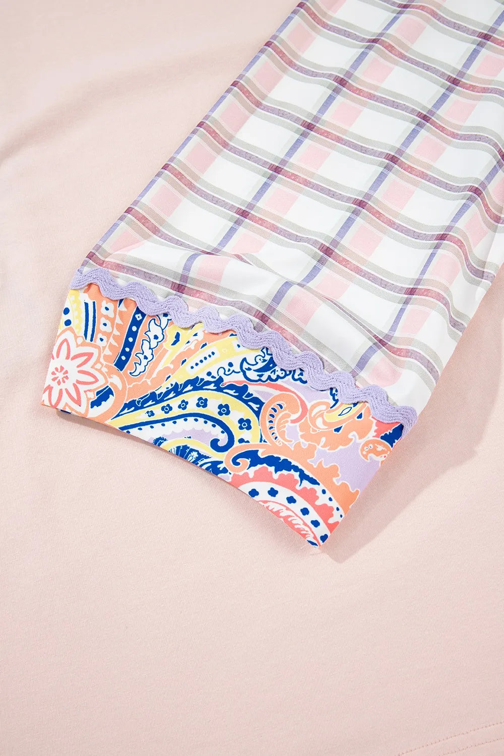 Paisley Print Plaid Long Sleeve Oversized Top - Fashorio