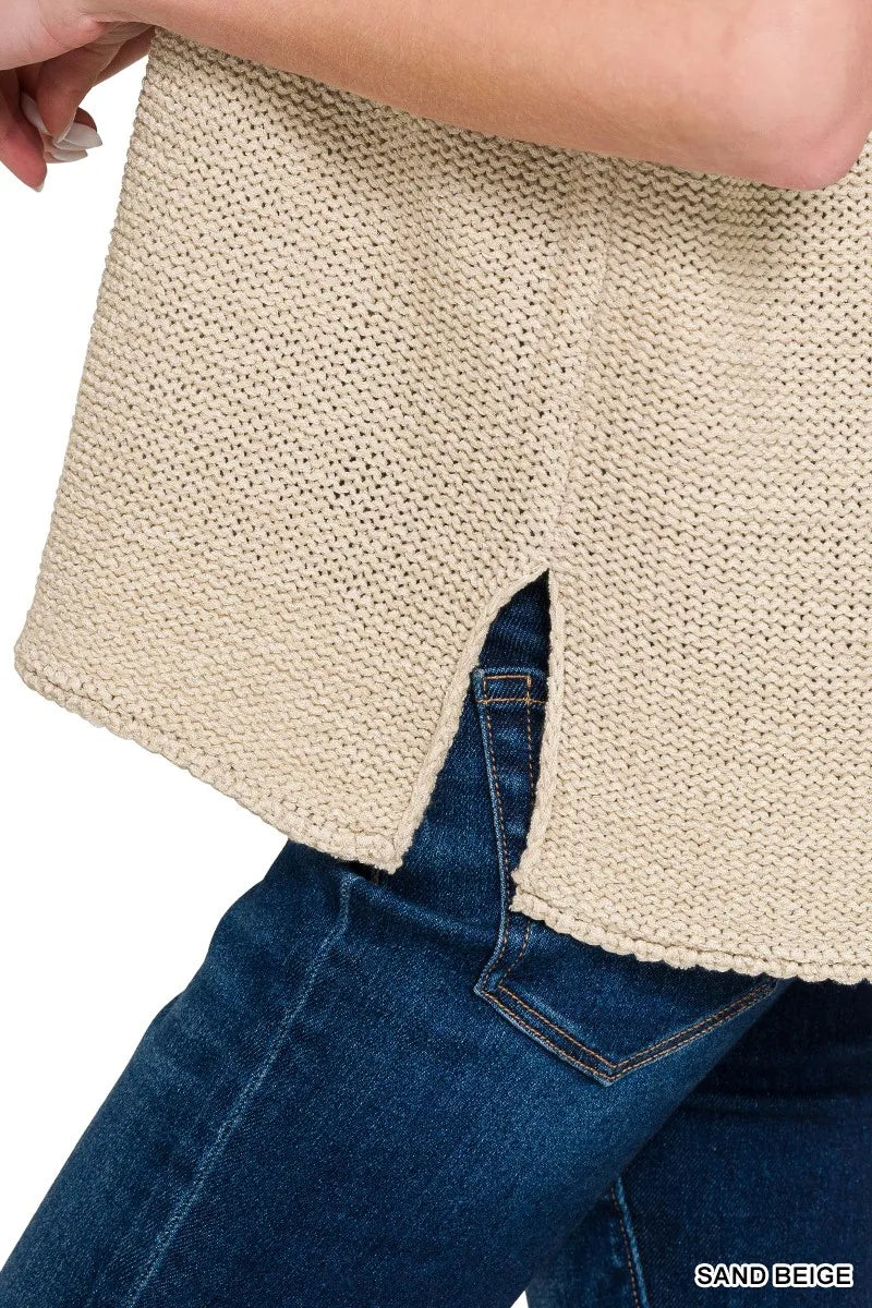 Oversized Crew Neck Sweater Vest in Sand Beige detail