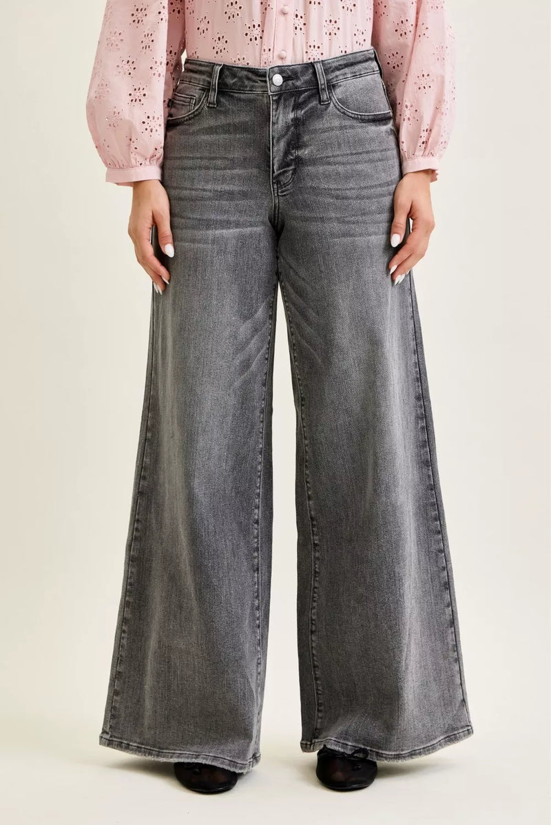 Mid rise palazzo wide leg pants front view