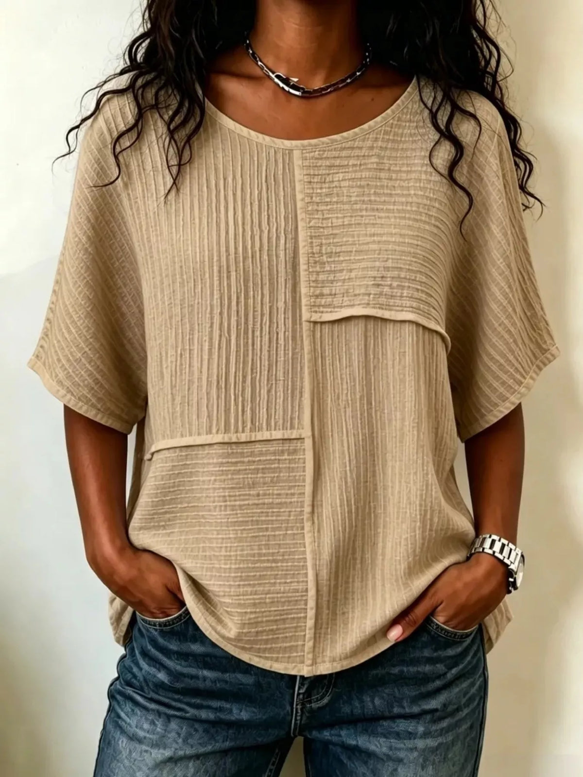 Half sleeve blouse in khaki