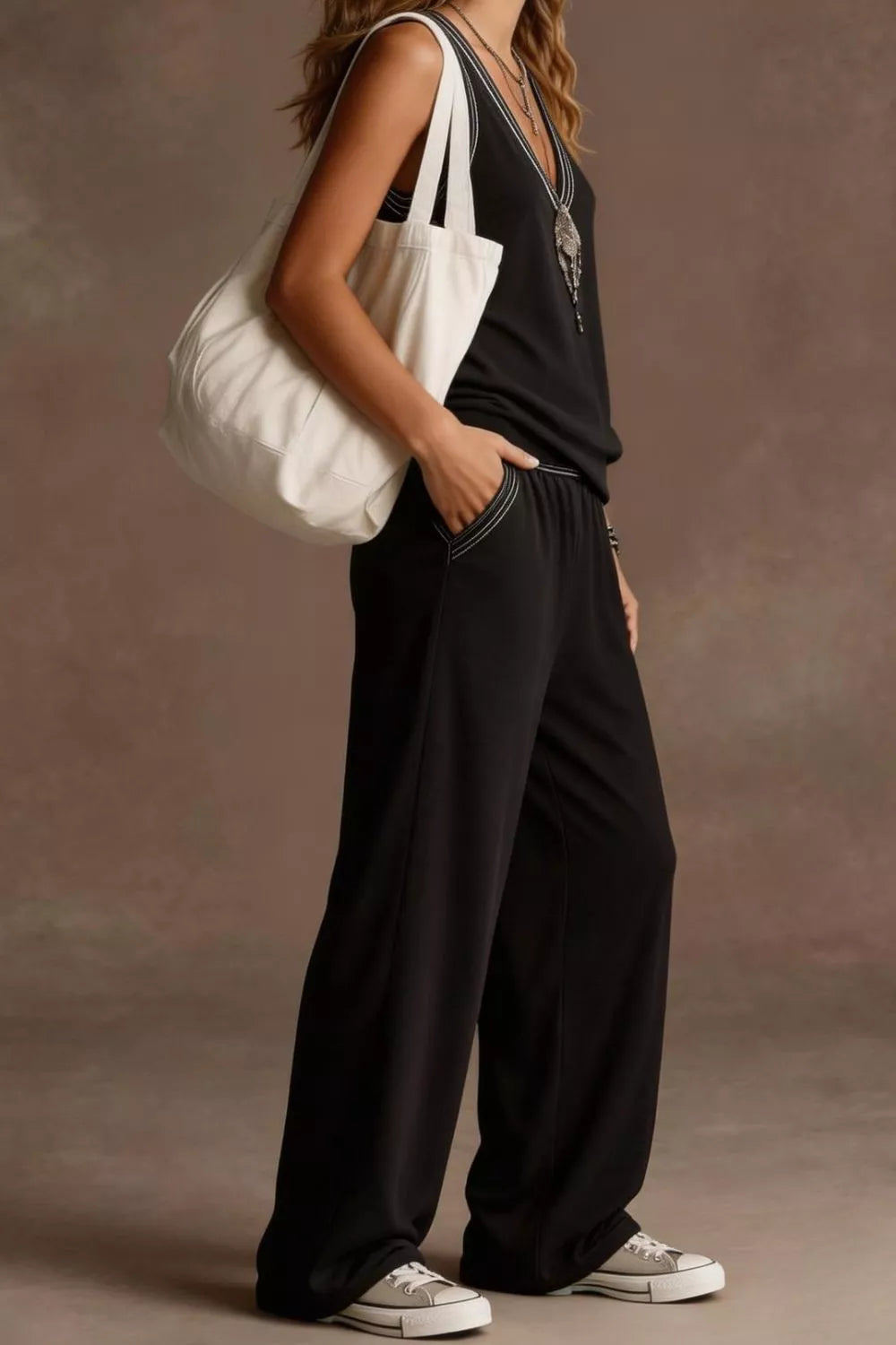 Wide leg pants set full view
