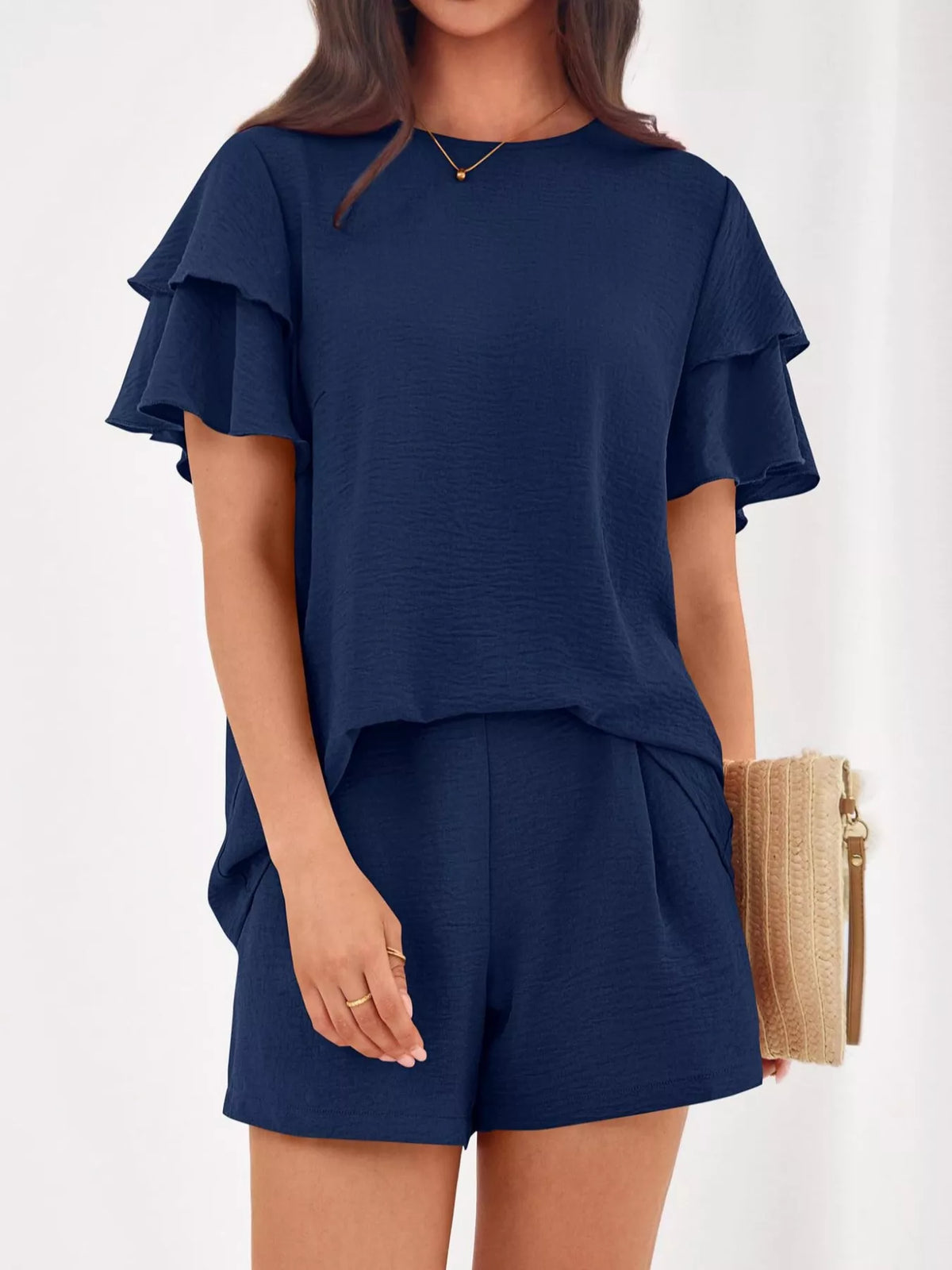 Ruffle Sleeve Top and Shorts Two-Piece Set, view 22