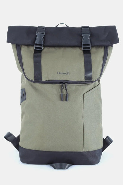 Himawari Contrast Waterproof Canvas Backpack Bag Army Green One Size - Fashorio