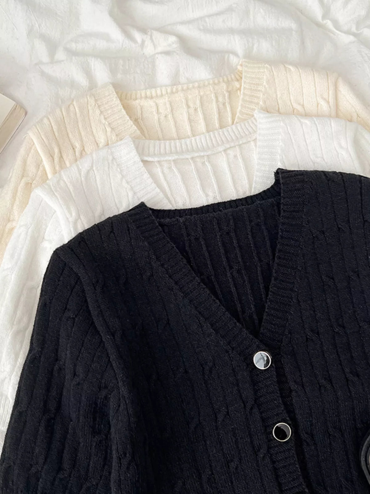 Texture knit cardigan in white