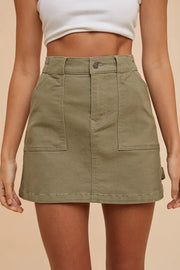 Annie Wear Cargo Denim Mini Skirt Olive - Fashorio
