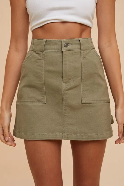 Annie Wear Cargo Denim Mini Skirt Olive - Fashorio