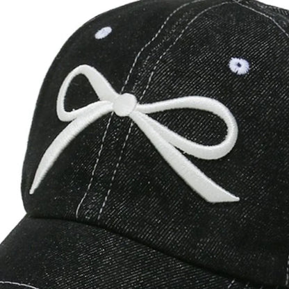 Bow Embroidered Denim Baseball Cap - Fashorio