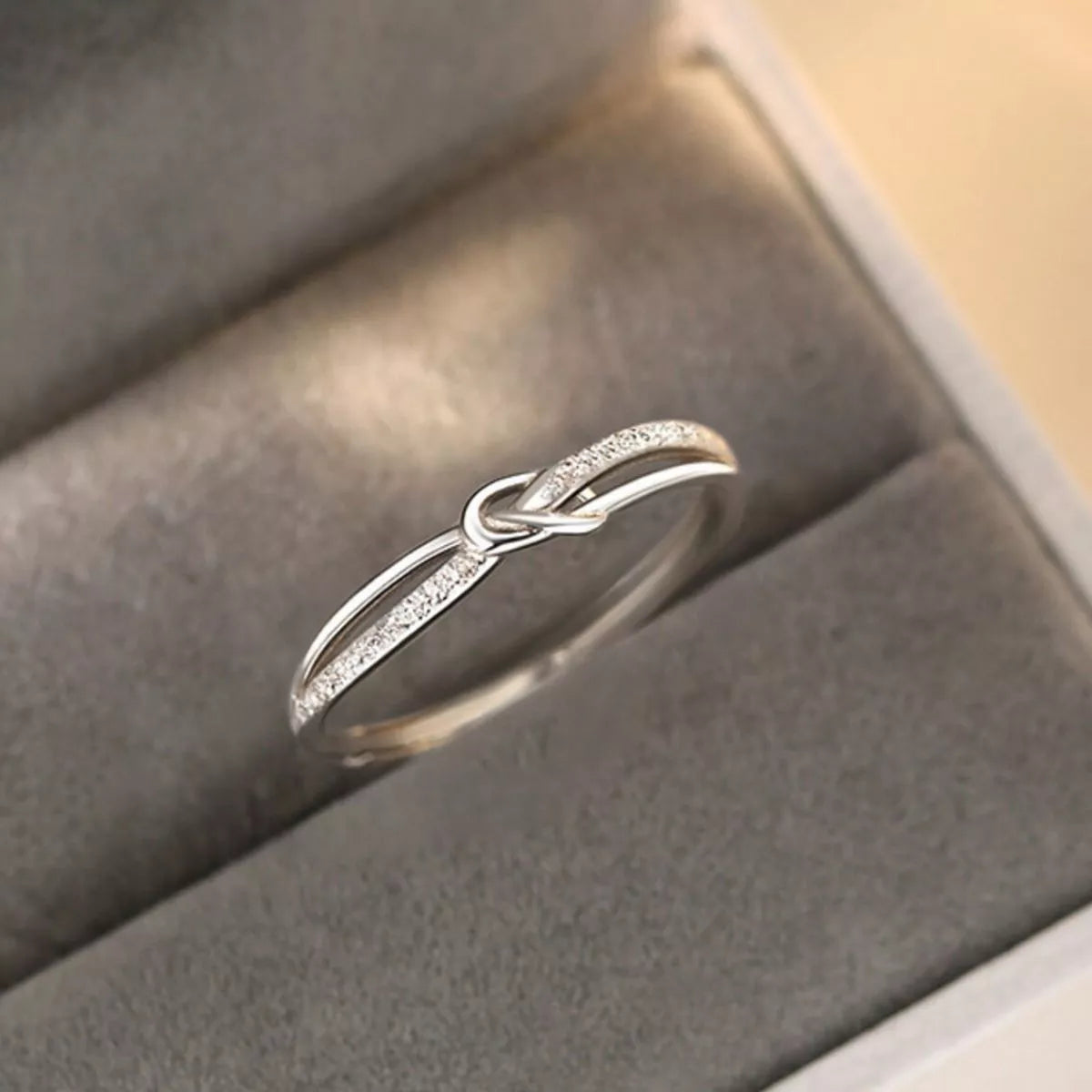 Sterling silver zircon knot ring back view