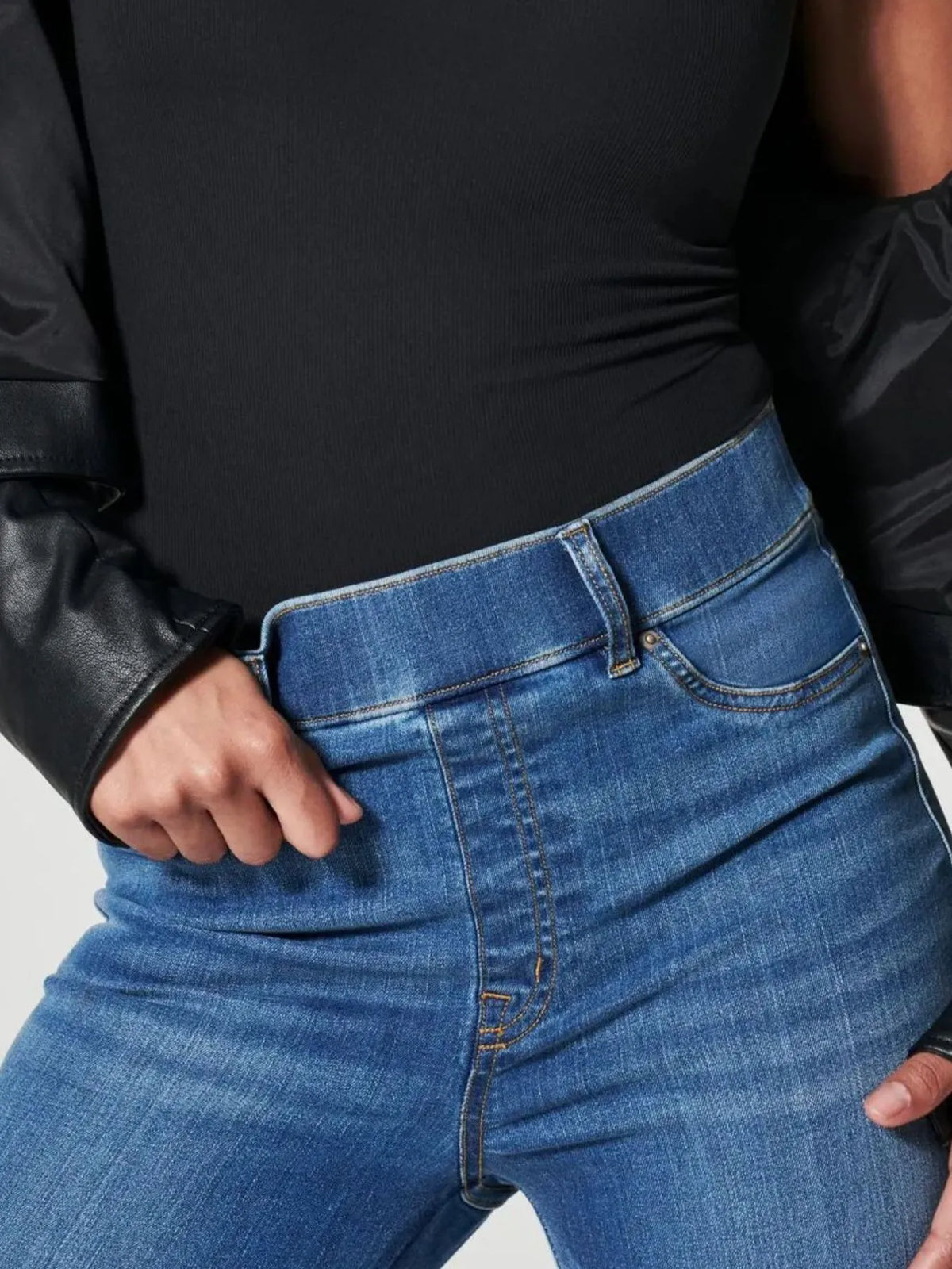 Full length styling of flare jeans
