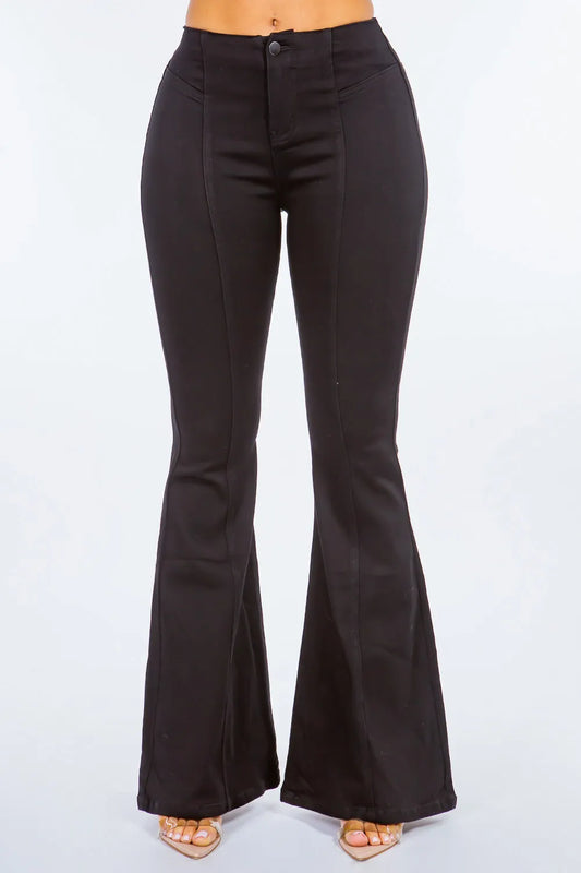 American Bazi High Waist Pull-On Flare Jeans – Retro Stretch Denim Black - Fashorio