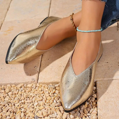 Point Toe Flats Slip-Ons Gold - Fashorio