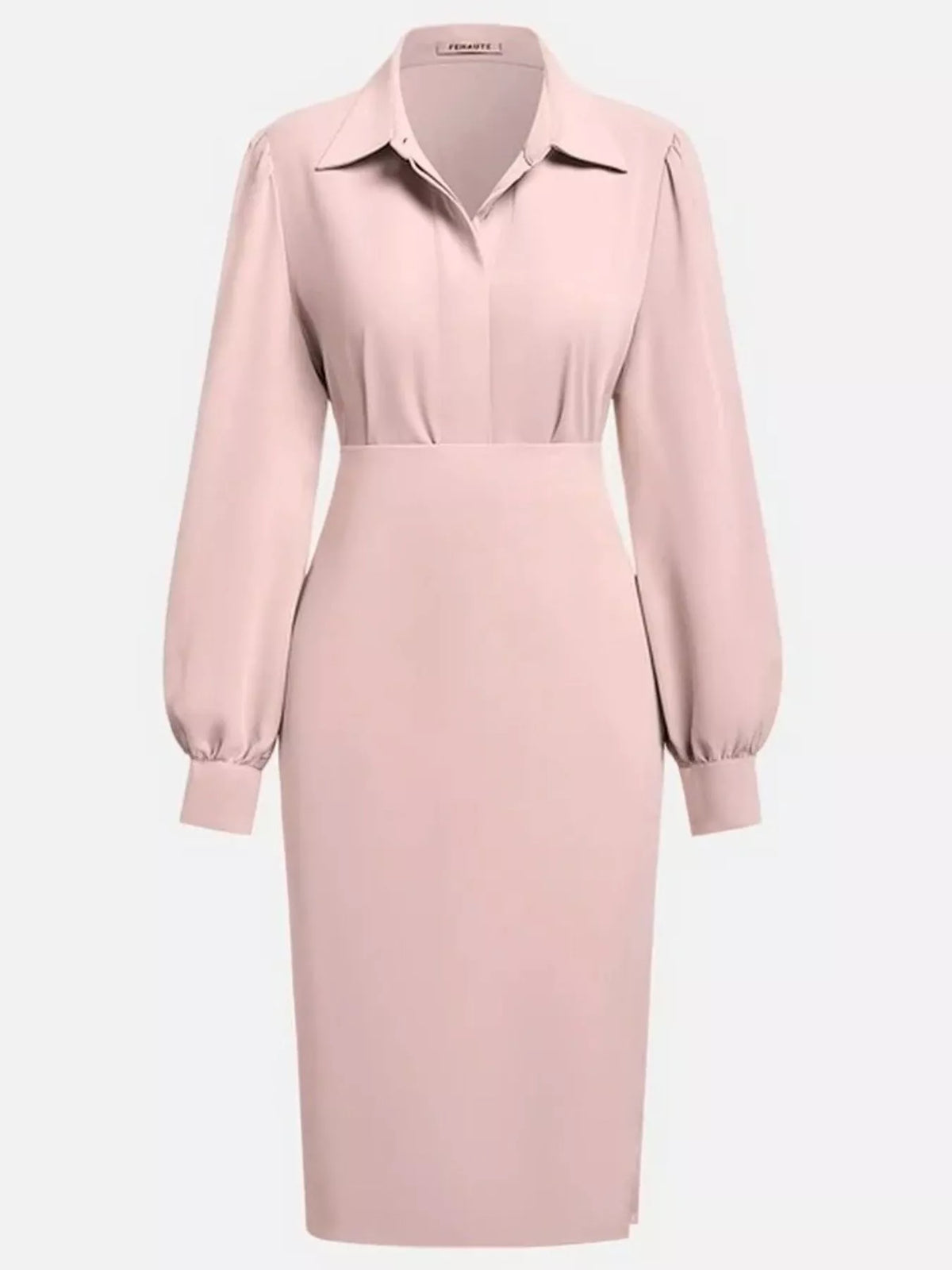 ruched midi shirt dress standing pose