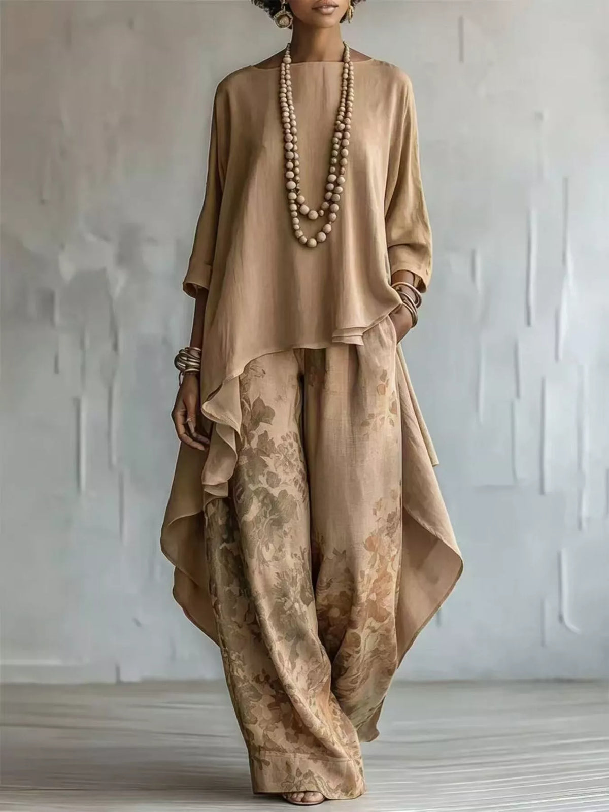 Uneven hemline detail on coordinated top