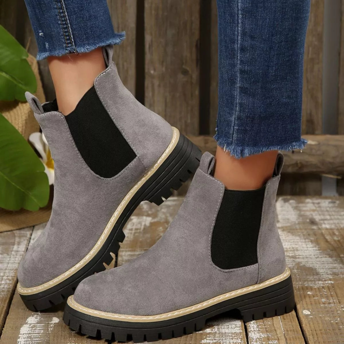 Round Toe Block Heel Boots lifestyle view