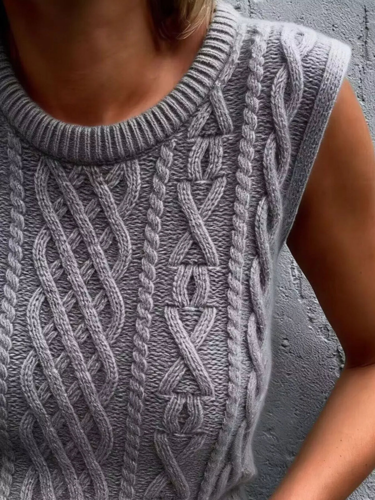 Cable Knit Sweater Vest in Gray back view