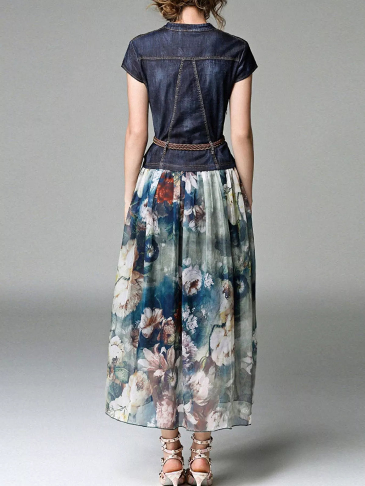 Patchwork floral dress in black colorway