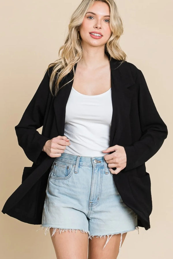 Culture Code One Button Long Sleeve Blazer with Pockets Black - Fashorio