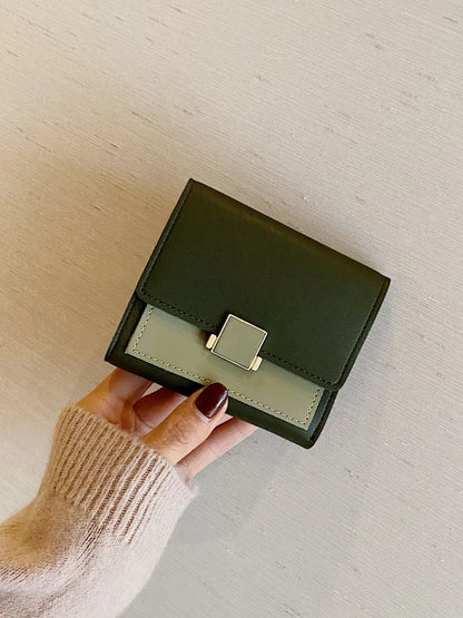 Contrast PU Leather Wallet Dark Green One Size - Fashorio