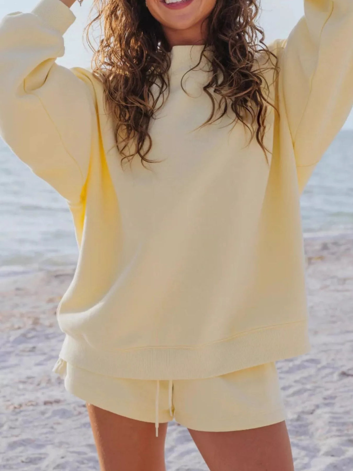Relaxed Fit Round Neck Sweatshirt and Shorts Set, view 13