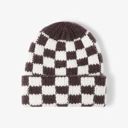 Thermal Checkered Hat Chocolate One Size - Fashorio