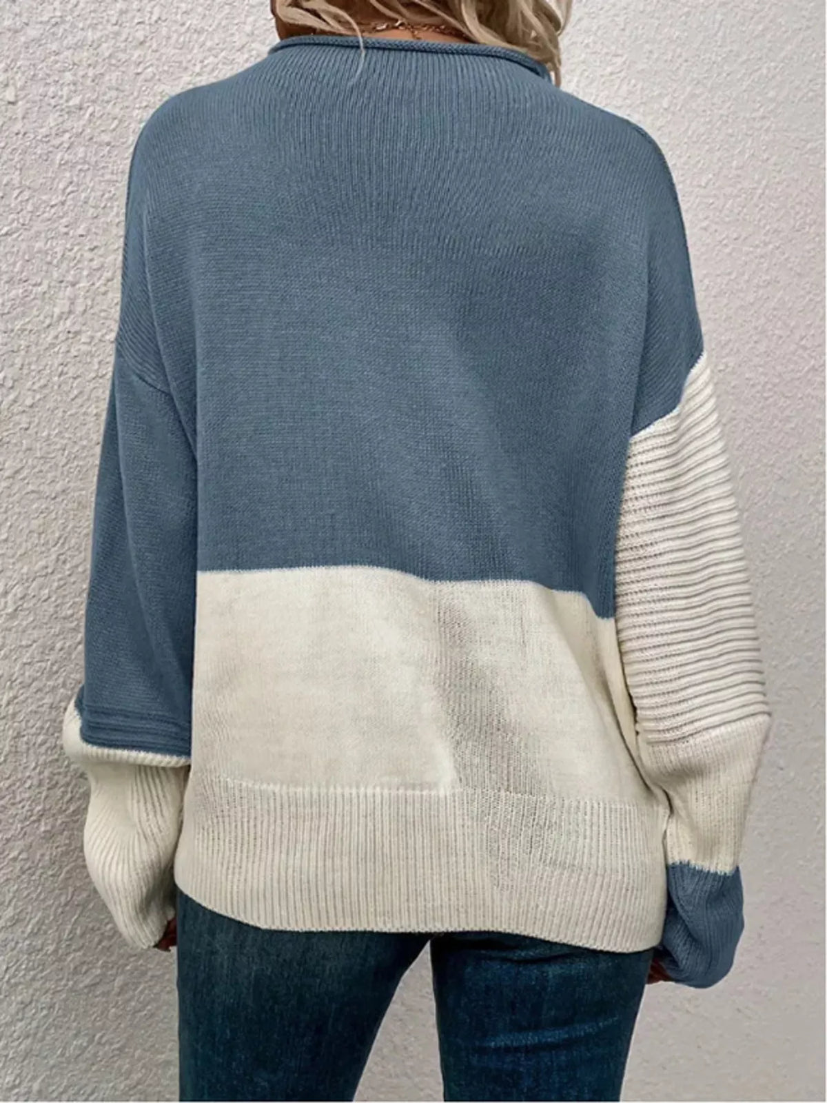Color Block Ribbed Knit Sweater styled look