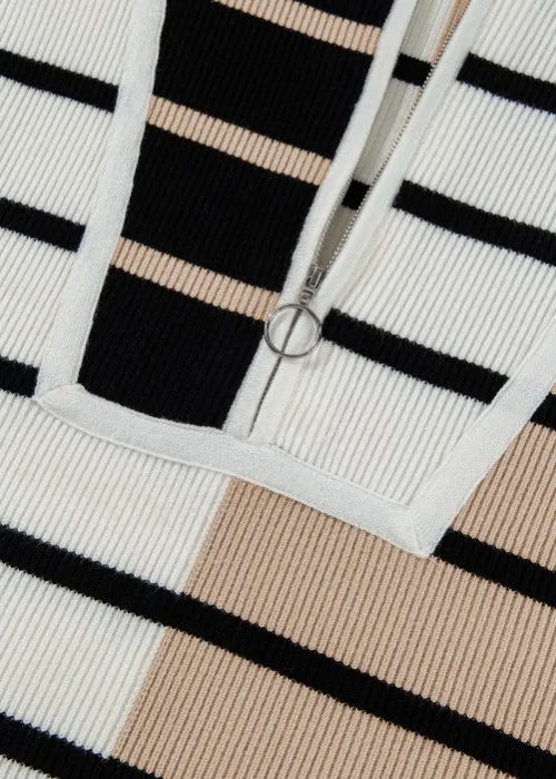 Striped Half Zip Sweater Vest in White and Light Blue close up