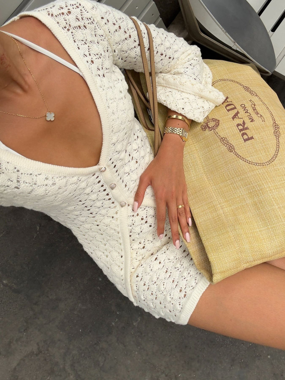 Cream crochet knit set view