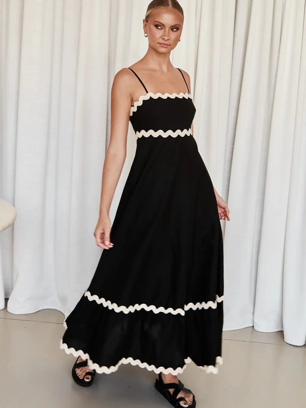 simple spaghetti strap maxi dress front view