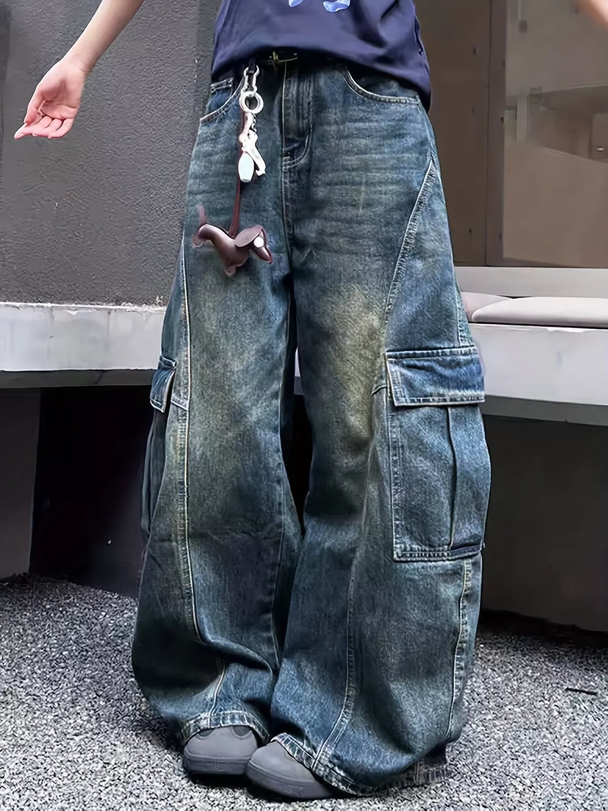 Cargo jeans side profile showing utility pockets