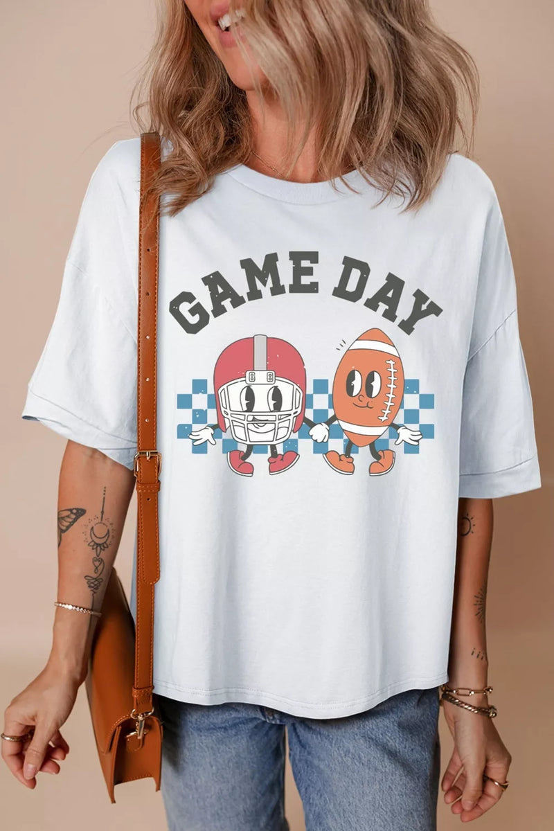 White football graphic loose t shirt front view