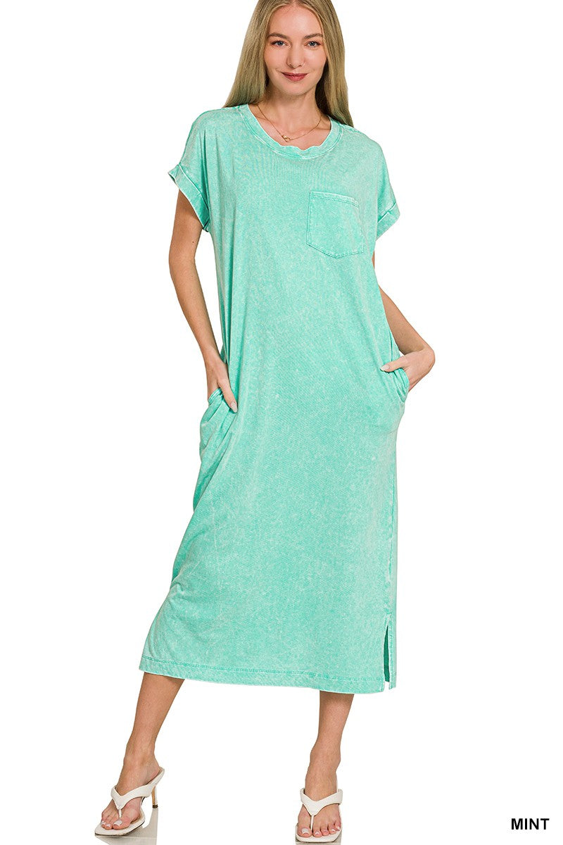 Washed Exposed Seam Short Sleeve T Shirt Dress
