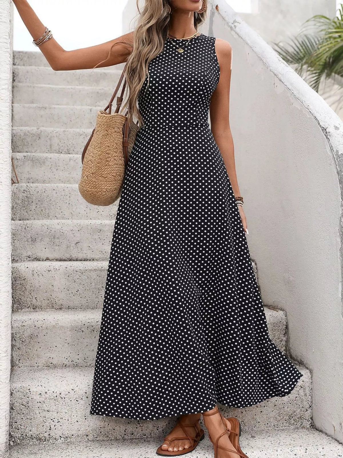 Polka dot maxi dress full length view