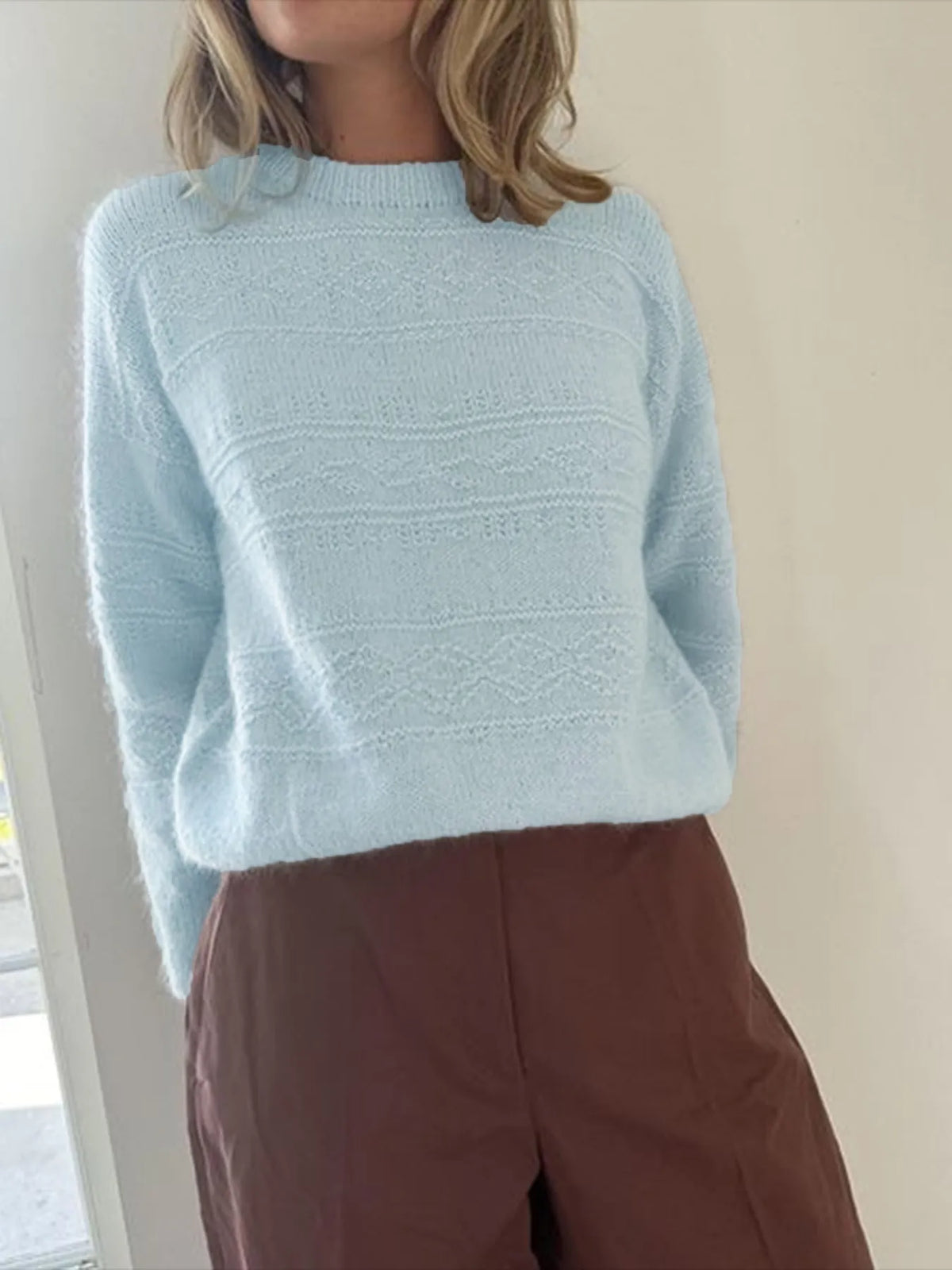 round neck long sleeve sweater side view