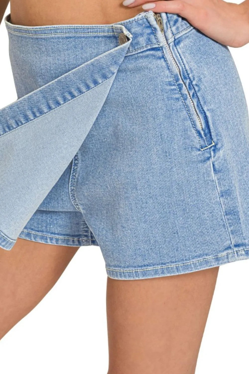 Zenana Wrap Front Skort Denim Shorts - Fashorio